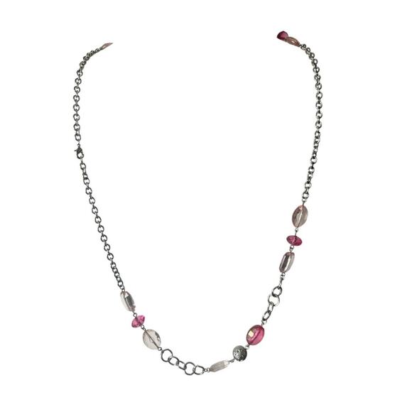 Elegant Silvertone and Beaded Necklace Fashion Statement Accessory - Picture 1 of 6